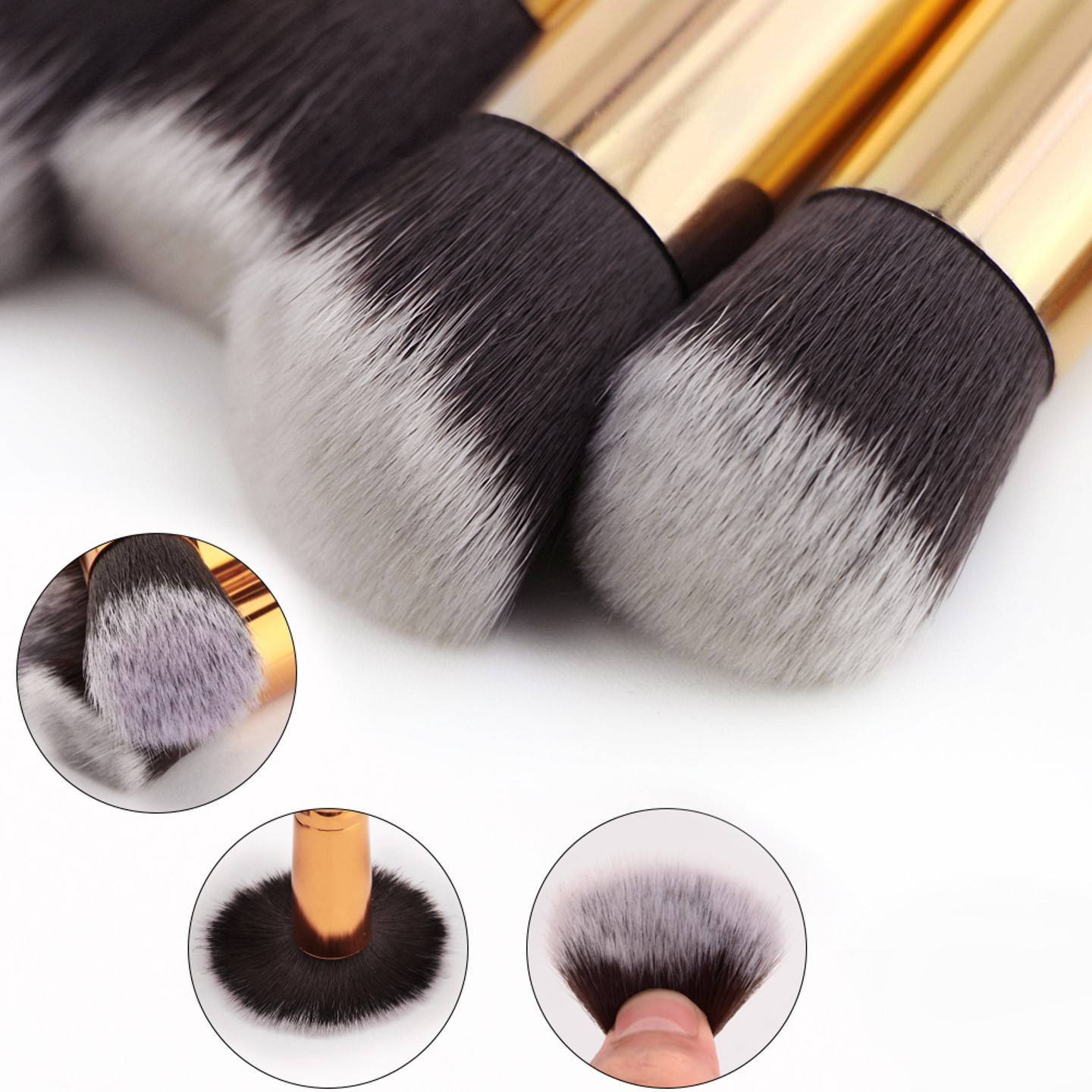10-Piece Professional Makeup Brush Set with Bag – Soft Nylon Bristles, Golden Black Design, Portable and Reusable for Beginners and Pros