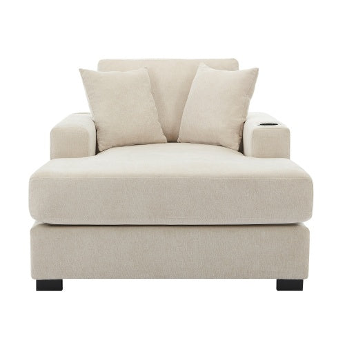 43.5 Oversized Chaise Lounger Modern Style Sofa Couch ,with Pillows, Charge Station Cup Holders, Chenille Fabric
