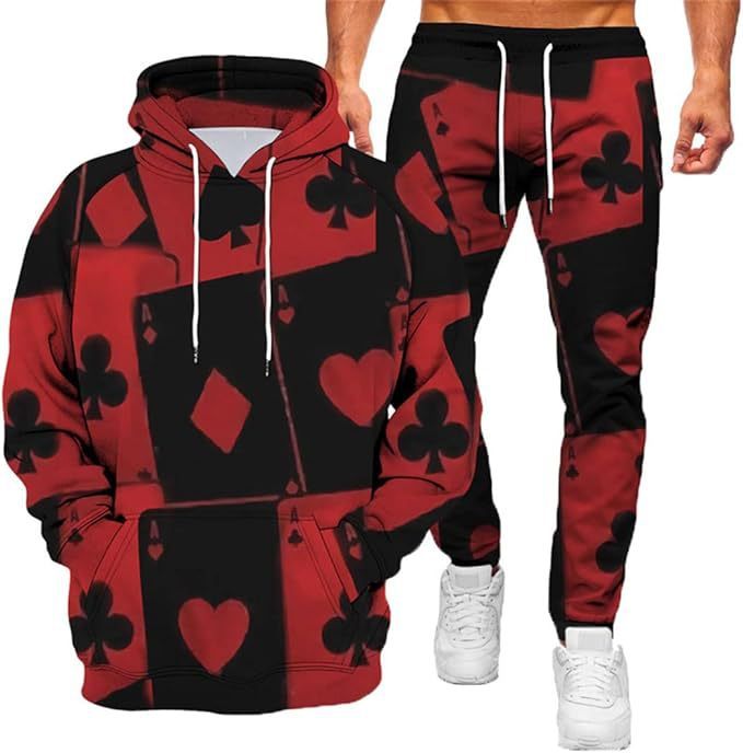 Creative Printing Hooded Pullover Sports Men's And Women's Two-piece Suit