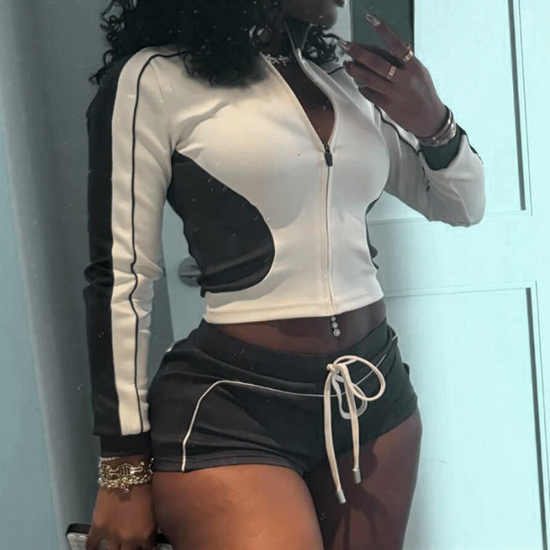 Women's Athletic Zip-Up Hooded Set with Shorts ShopWithASmile.com