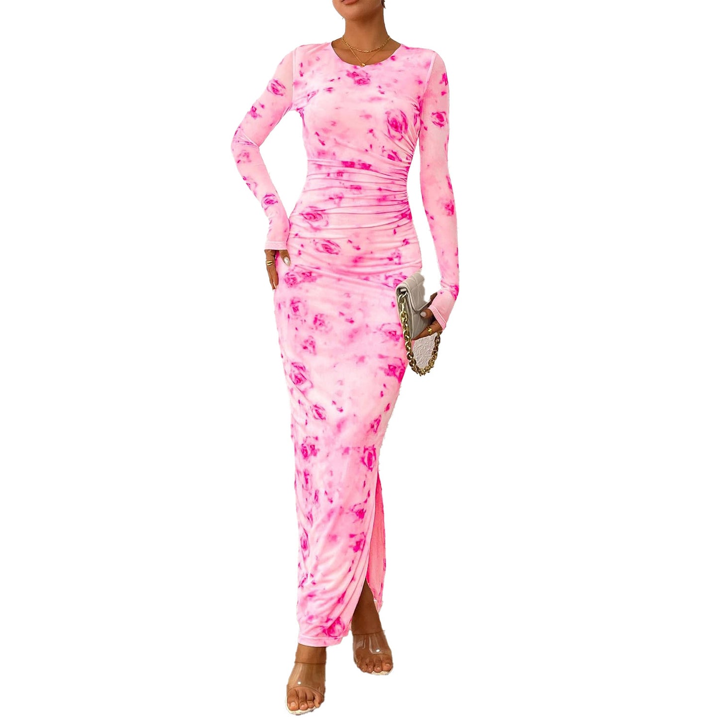 Printed Tight Pleated Slim Fit Dress ShopWithASmile7.com