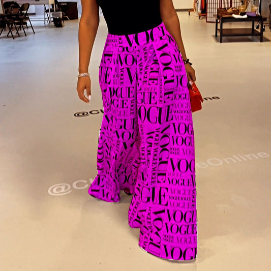 Printed Letter Wide-leg Loose Mid Waist Casual Women's Fashionable All-match Slimming Pants