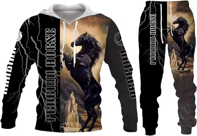 Creative Printing Hooded Pullover Sports Men's And Women's Two-piece Suit