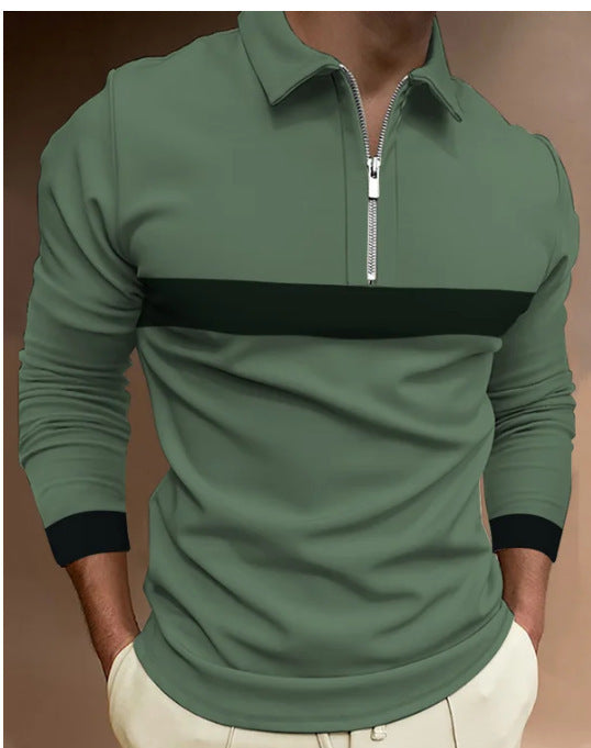 European And American Men's Zipper Stitching Lapel T-shirt
