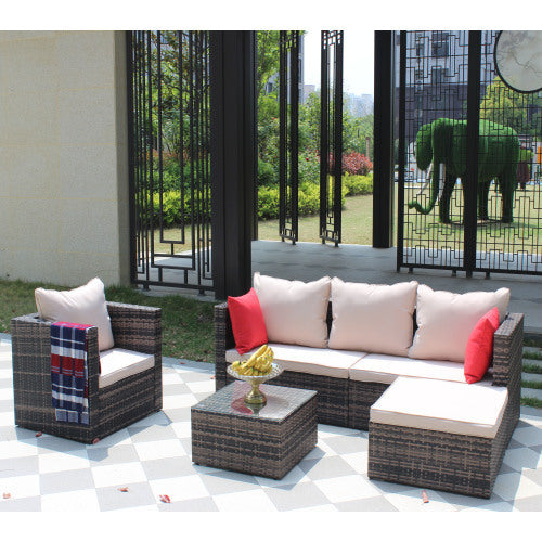 Rattan Patio Furniture Set Wicker Sofa Cushioned Sectional Furniture Set Garden Patio Sofa Set 4 Pieces, Brown ShopWithASmile7.com