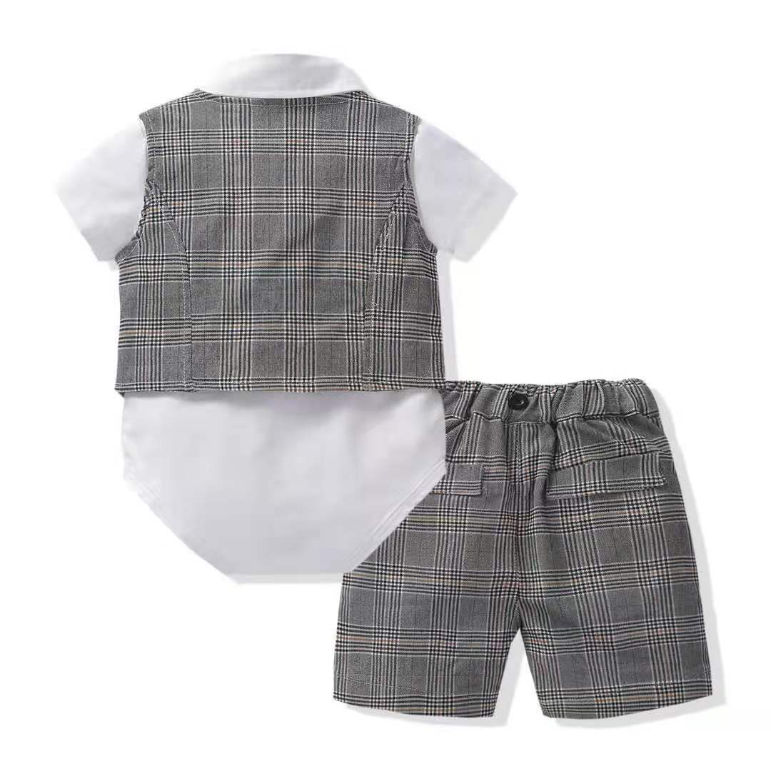 Baby Boy Gentleman Suit Romper Vest Shorts Bow Tie My Store