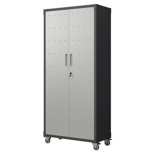 71 Metal Garage Storage Cabinet With Wheels - Heavy-Duty Tool Storage Cabinet For Home, Office, School, And Garage Organization, Black Gray