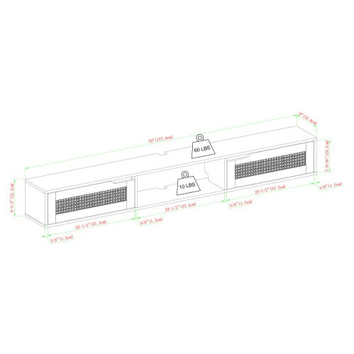 Modern Rattan-Door Floating TV Stand For TVs Up To 80 Inches