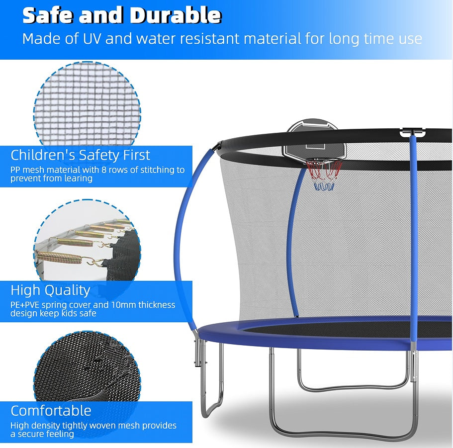 14 FT Pumpkin-Style Trampoline with Basketball Hoop – Heavy-Duty Design, Safe & Fun for Kids