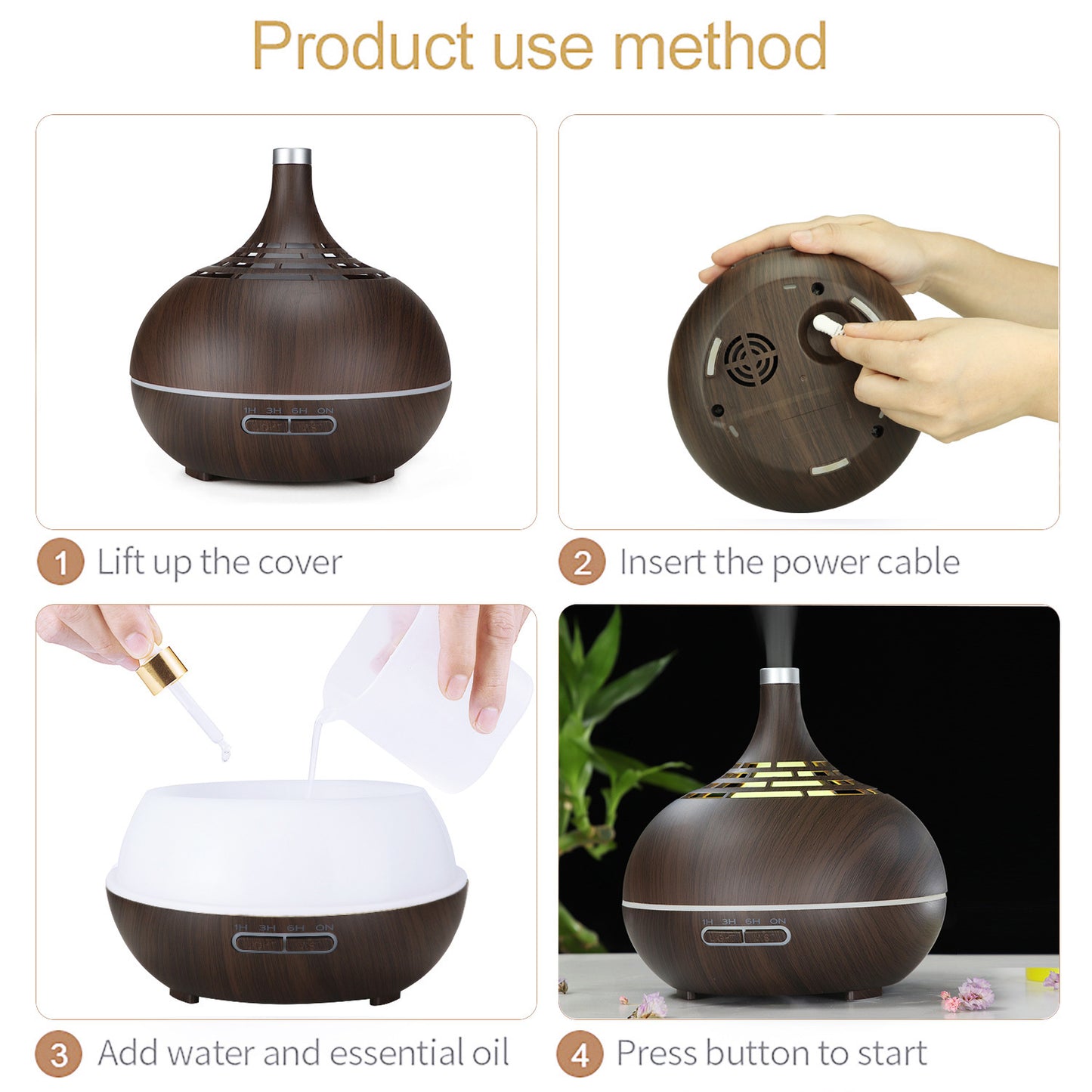 Aroma Diffuser Ultrasonic Creative Wood Grain Tip