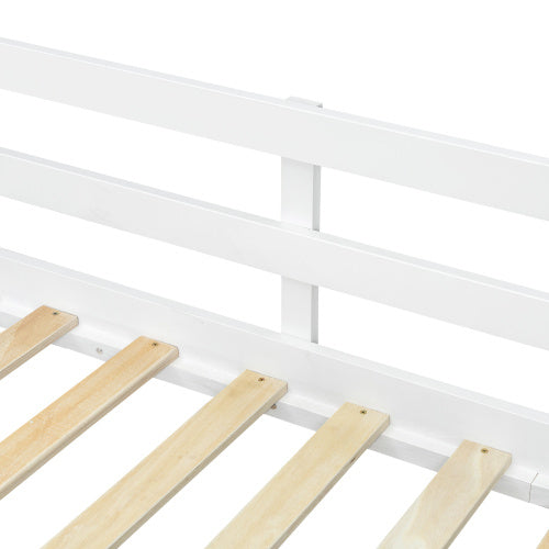 Wooden Bed, Children S Bed, 3ft Single Bed 90x190cm, MDF Pinewood Plywood, Safety Guardrail, Two Storage Drawers With Wheels,Roof Shape, White Natural