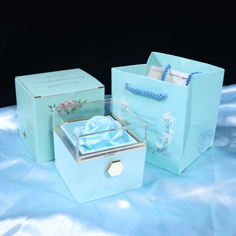 Rotating Soap Flower Rose Gift Box Creative Rotating Rose Jewelry Packaging Box Valentine's Day Gift For Women ShopWithASmile7.com