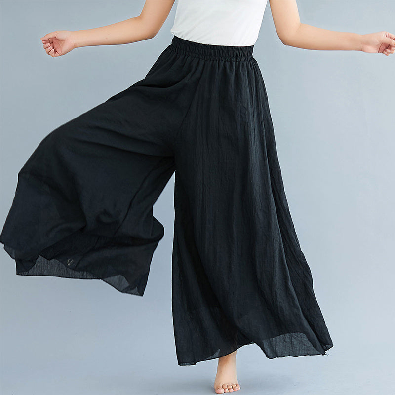 Elegant A-line Elastic Waist Big Trousers Wide Leg Culottes Trendy