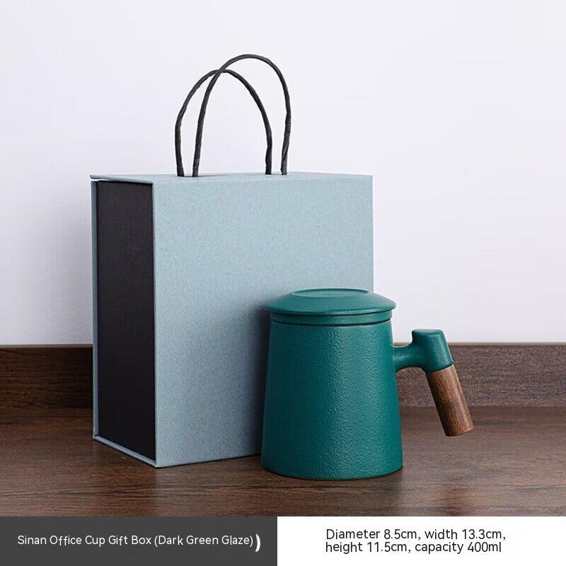 Creative Gradient Color Ceramic Mug With Tea Caddy Office ShopWithASmile7.com