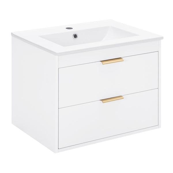 24 Inches Floating Wall-Hung Bathroom Vanity With White Ceramic Sink And Drawer Storage - No Mirror, No Faucet