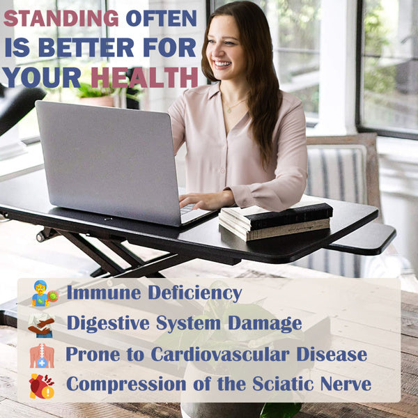 32" Height-Adjustable Standing Desk Converter – Sit-Stand Lift for Dual Monitors & Laptop with Spacious Keyboard Tray, Black