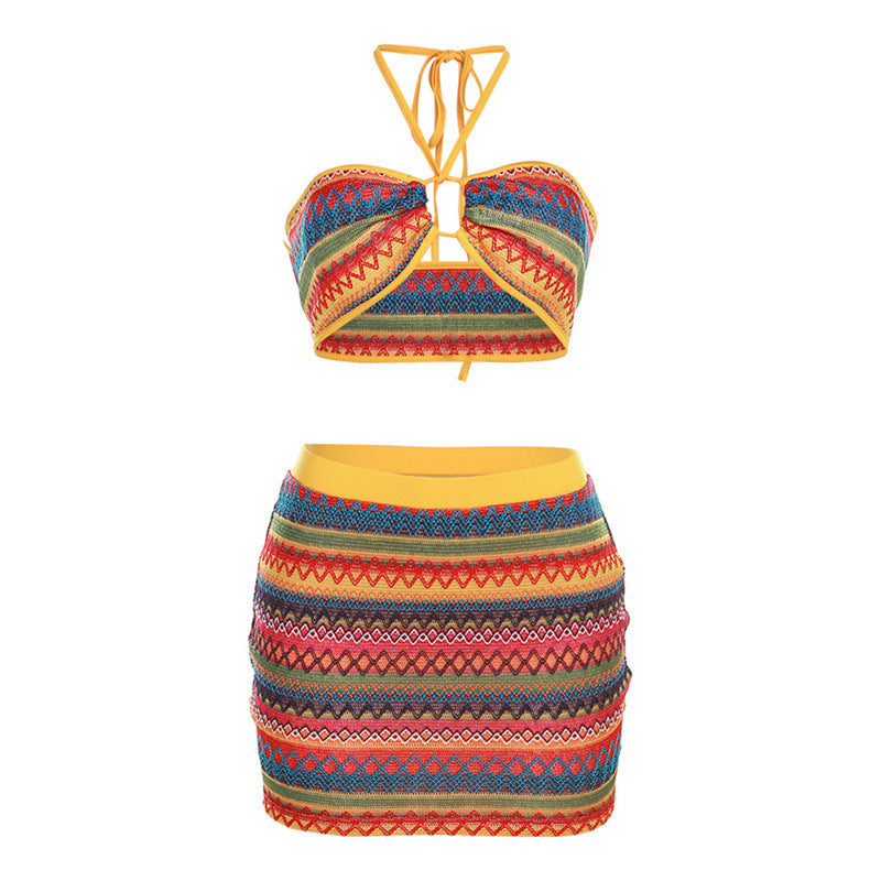 Women's Fashion Print Splicing Hanging Neck Package Hip Dress ShopWithASmile7.com