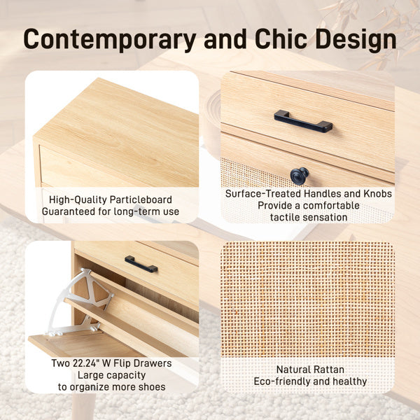 2 Buckets With A Drawstring, Rattan Face, Iron High Foot Shoe Cabinet ShopWithASmile7.com