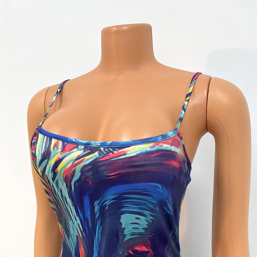 Fashion Sexy Digital Print Suspender Dress