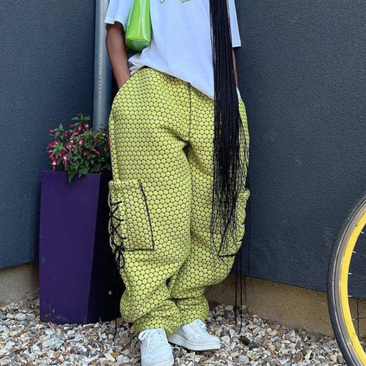 Designed Loose Woven Trousers With Lace Pockets