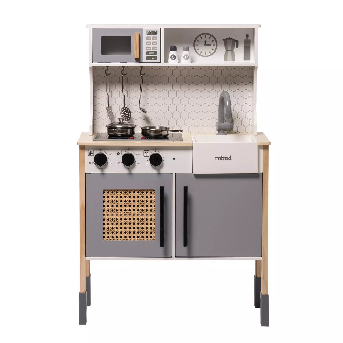 ROBOTIME DIY Pretend Play Kitchen Cooking Toy Set Gift For Boys And Girls Gray ShopWithASmile7.com