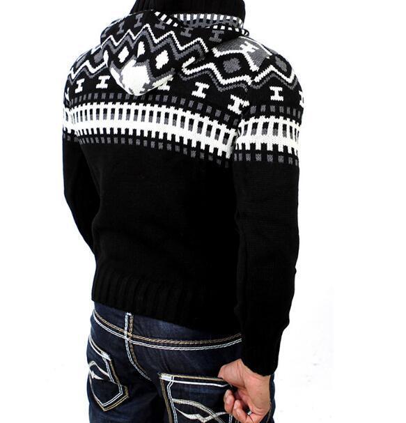 Men's Contrasting Hooded Casual Knit Pullover Sweater