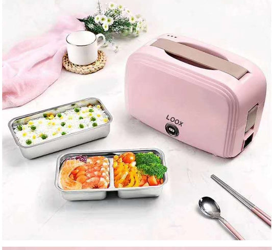 Portable double deck electric heating lunch box