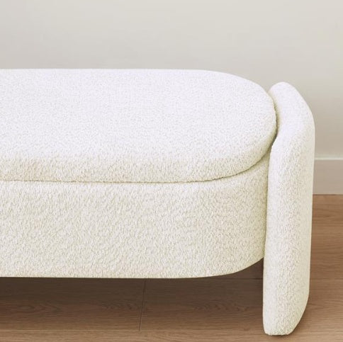 Oval Storage Bench 3D Wool Pile Bench With Large Storage Space For Living Room, Entrance And Bedroom, Cream White