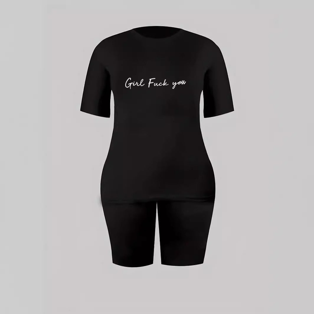 Women's Printed Sports Letter Print Short-sleeve Shorts Casual Two-piece Suit