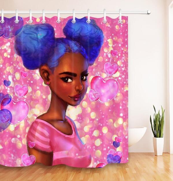 Art Design Graffiti Art Hip Hop African Girl with Black Hair Big Earring with Modern Building Shower Curtain for Bathroom Decor ShopWithASmile7.com