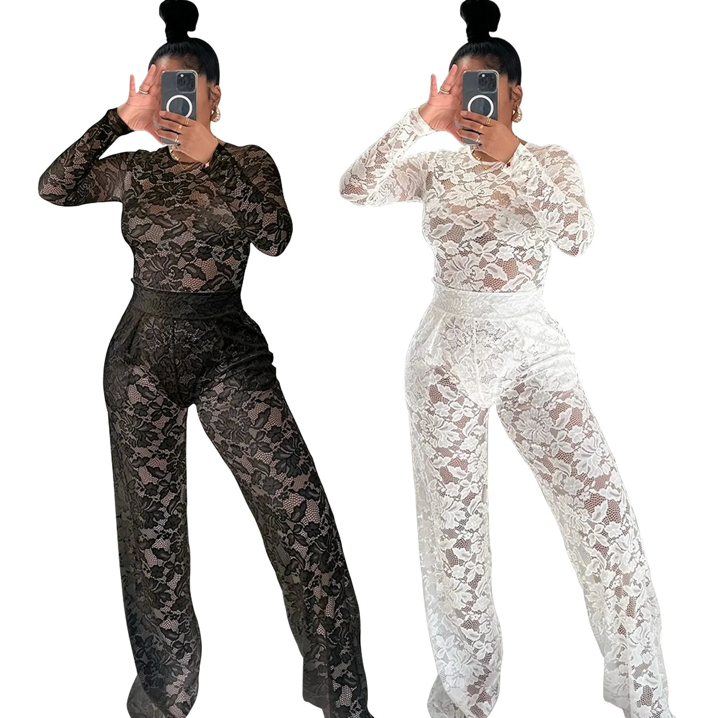 Lace Jumpsuit Straight-leg Pants Suit ShopWithASmile7.com