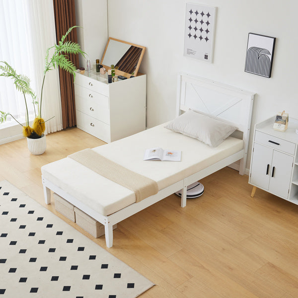 Slanted Headboard, No Footrest, White, Twin Wooden Bed