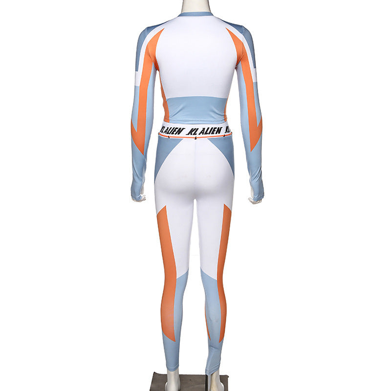Slim-fit printed slimming sports suit