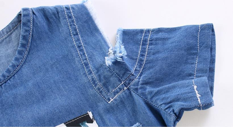 Children's casual cartoon print denim strapless dress