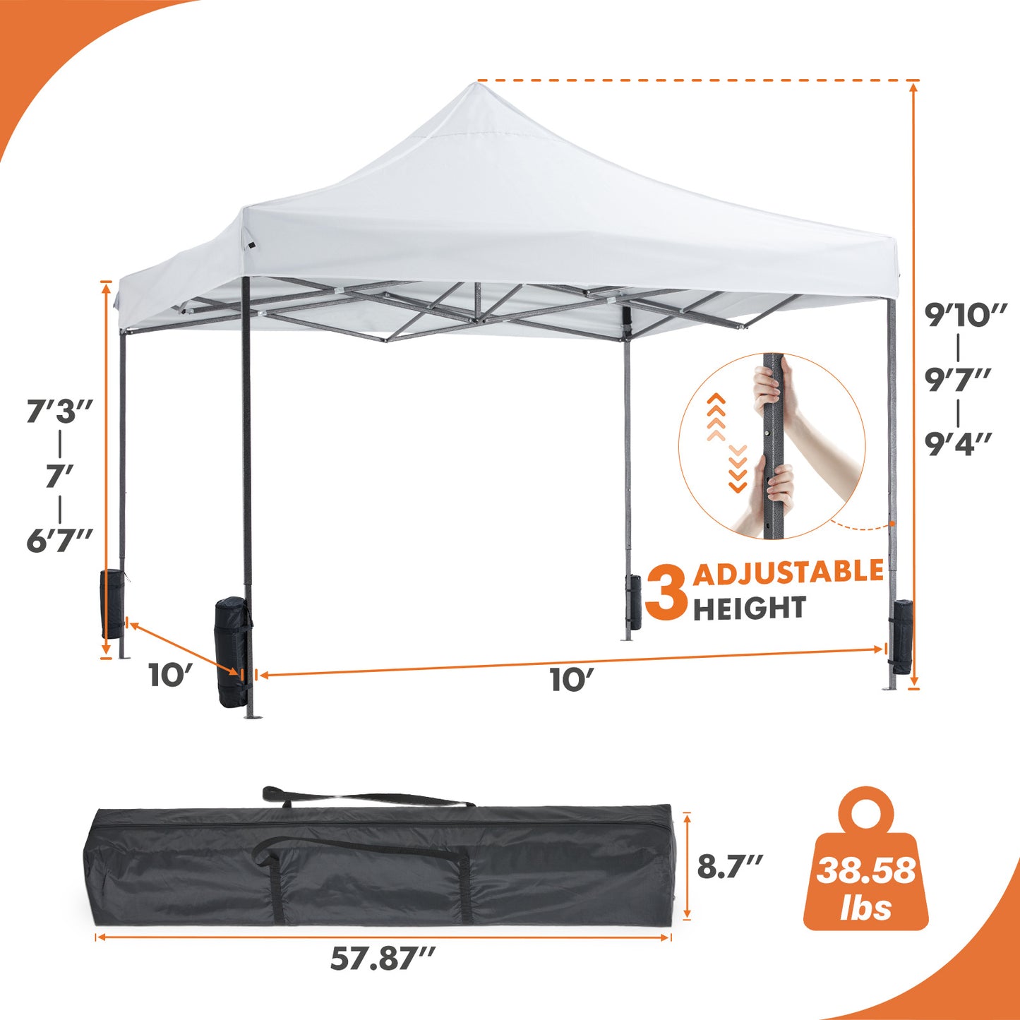10 x 10 ft Pop-Up Canopy Tent – Easy Setup Outdoor Shade Shelter, Portable Waterproof Sun Protection for Camping, Parties, Beach, and Patio