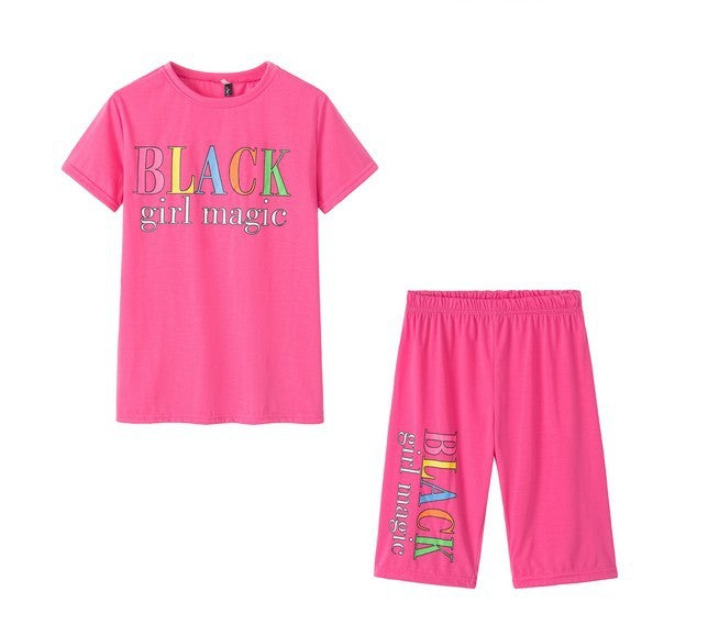 Two-piece multicolor short-sleeved shorts with letters ShopWithASmile7.com