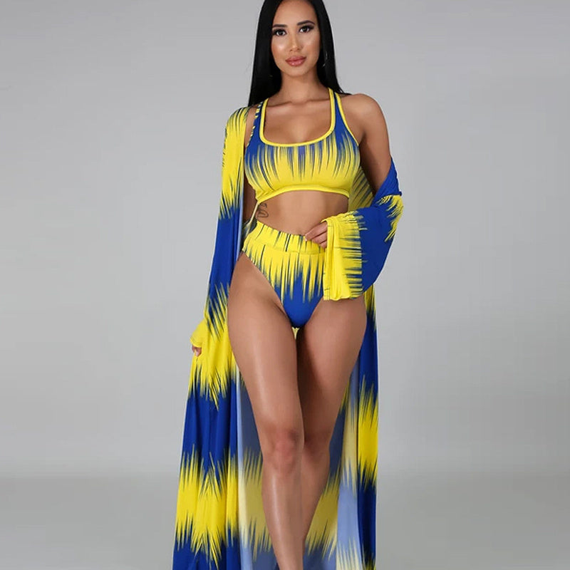 Fashion Sexy Swimsuit Print Split Triangle Bikini Three-Piece Suit