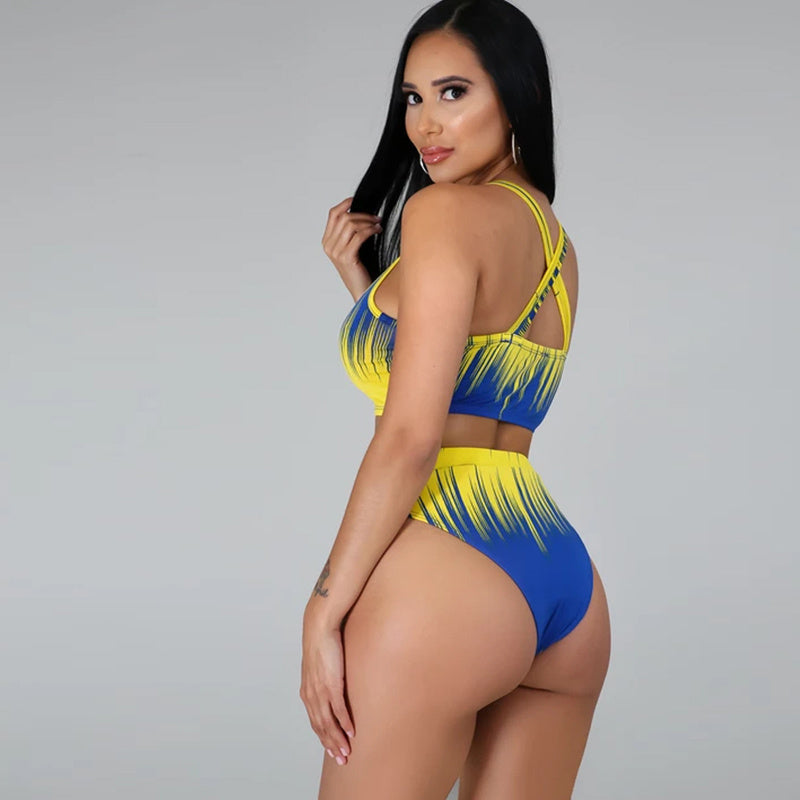 Fashion Sexy Swimsuit Print Split Triangle Bikini Three-Piece Suit