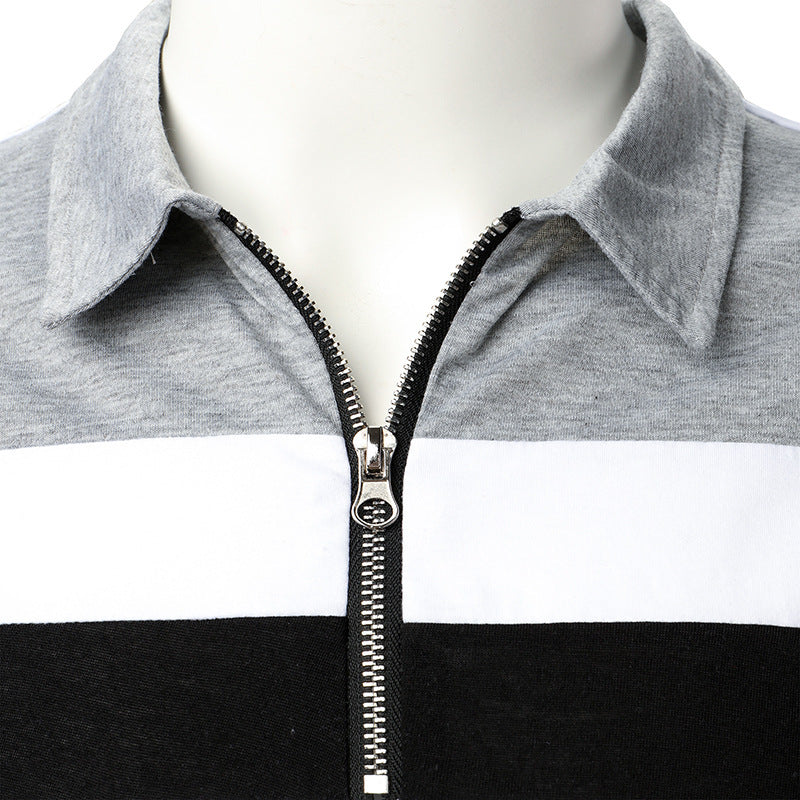 Foreign Trade Men's Shirt Three-Color Stitching With Men's Long Sleeves