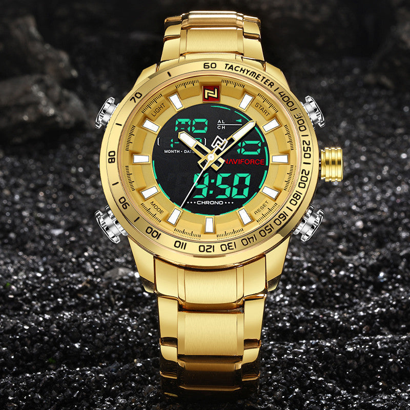 Waterproof LED Dual Display Multi-function Quartz Watch