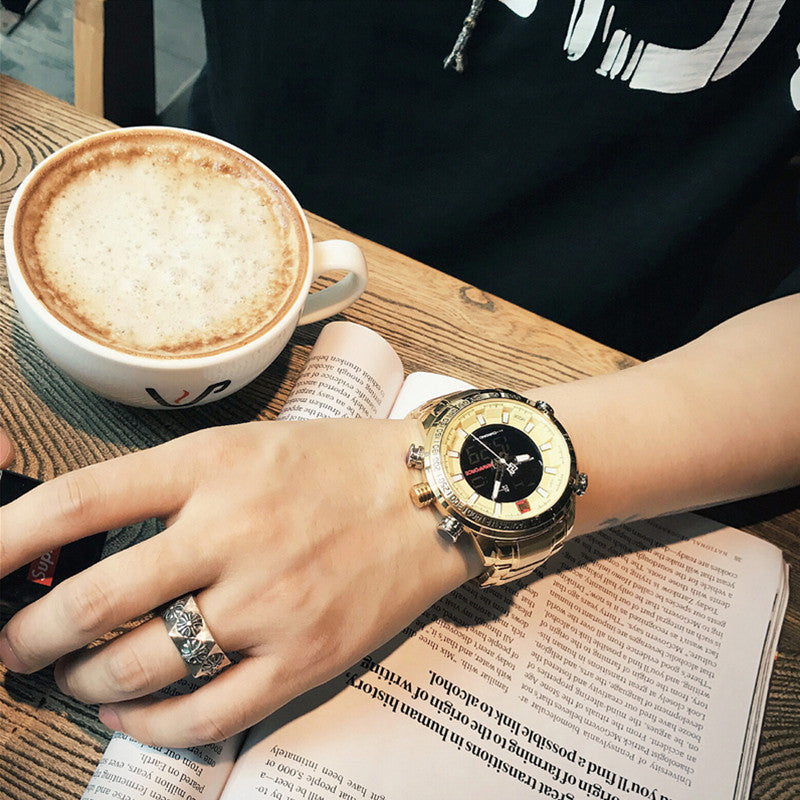 Waterproof LED Dual Display Multi-function Quartz Watch