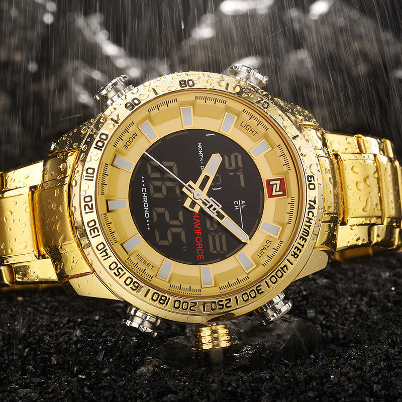 Waterproof LED Dual Display Multi-function Quartz Watch