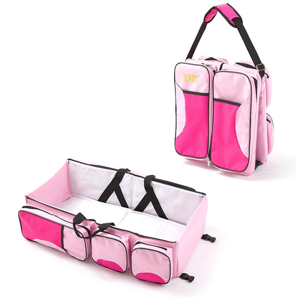 Baby Folding Bed Mommy Bag Portable One-shoulder Mom Bag Multifunctional Large Capacity Portable Outing ShopWithASmile7.com
