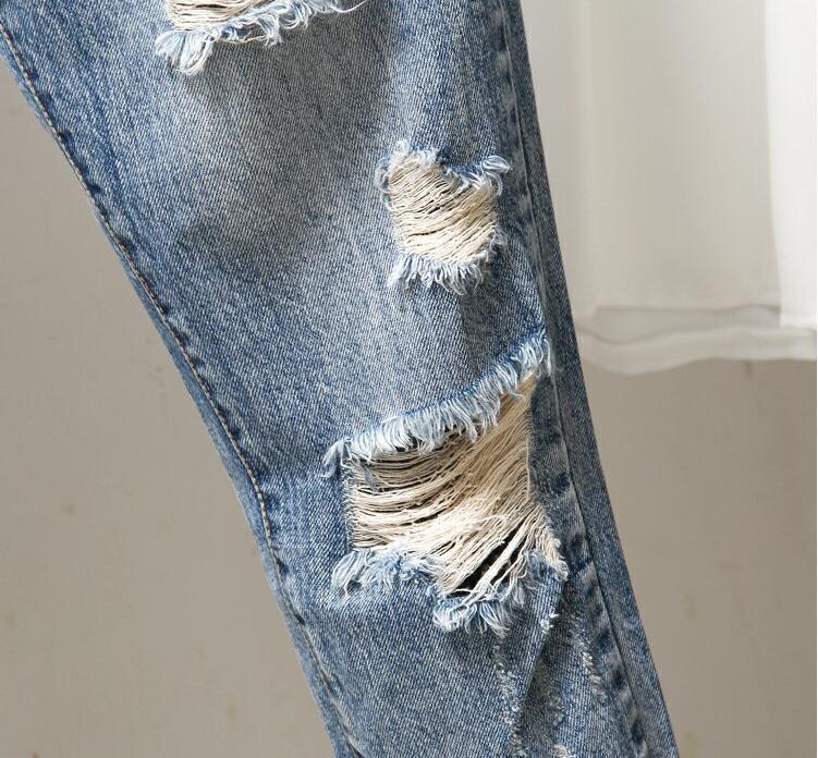 Middle School Students Plus Size Women's Ripped Jeans Summer New Fat MM200 Catties Loose And Thin Nine-Point Pants