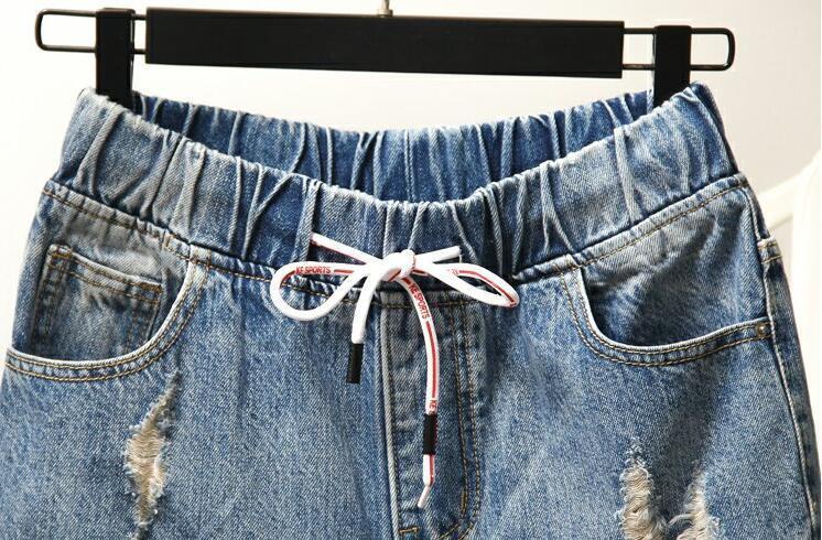 Middle School Students Plus Size Women's Ripped Jeans Summer New Fat MM200 Catties Loose And Thin Nine-Point Pants