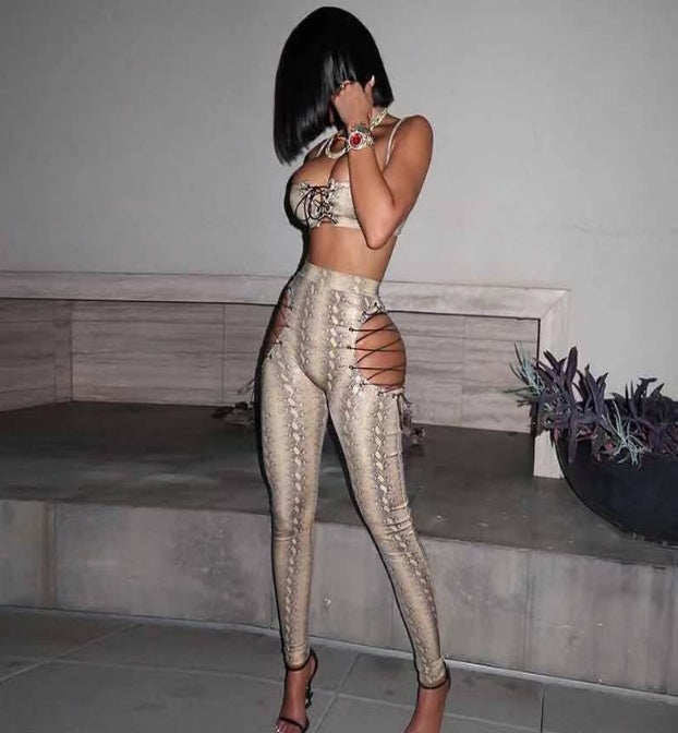 Tube Top Hollow Drawstring Sleeveless Two-piece Suit ShopWithASmile7.com
