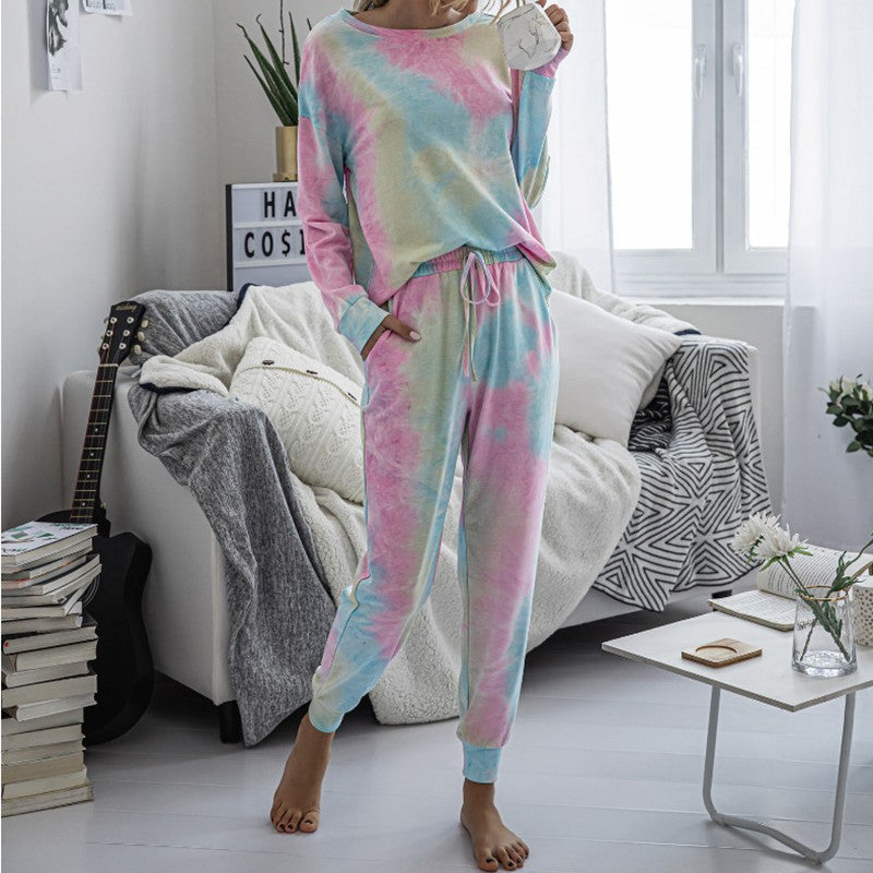 New Tie-Dye Printed Long-Sleeved Trousers Home Service Suit ShopWithASmile7.com