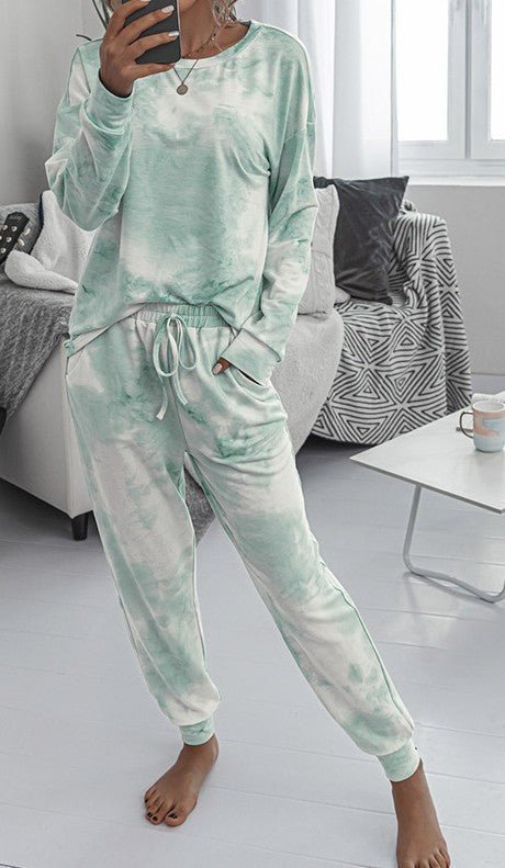 New Tie-Dye Printed Long-Sleeved Trousers Home Service Suit ShopWithASmile7.com