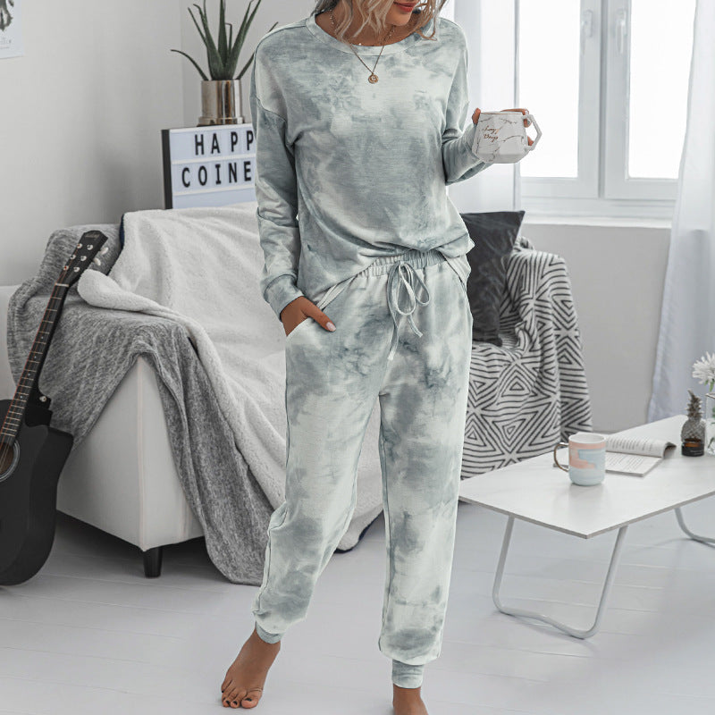 New Tie-Dye Printed Long-Sleeved Trousers Home Service Suit ShopWithASmile7.com