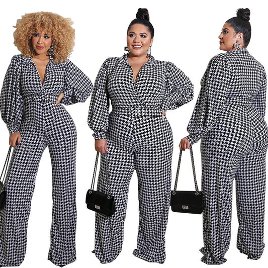 Puff Sleeve Women's Printed Jumpsuit Loose ShopWithASmile7.com